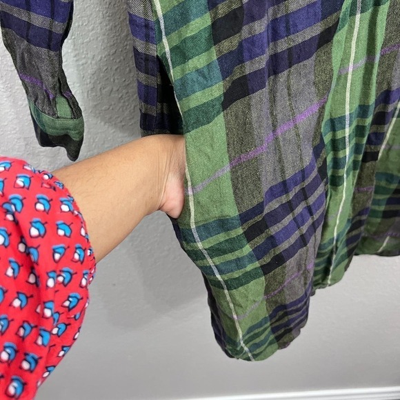 SANDRO PARIS GREEN PLAID LONG SLEEVE RUFFLE NECK HI-LOW SHIRT DRESS Size M - Picture 10 of 16